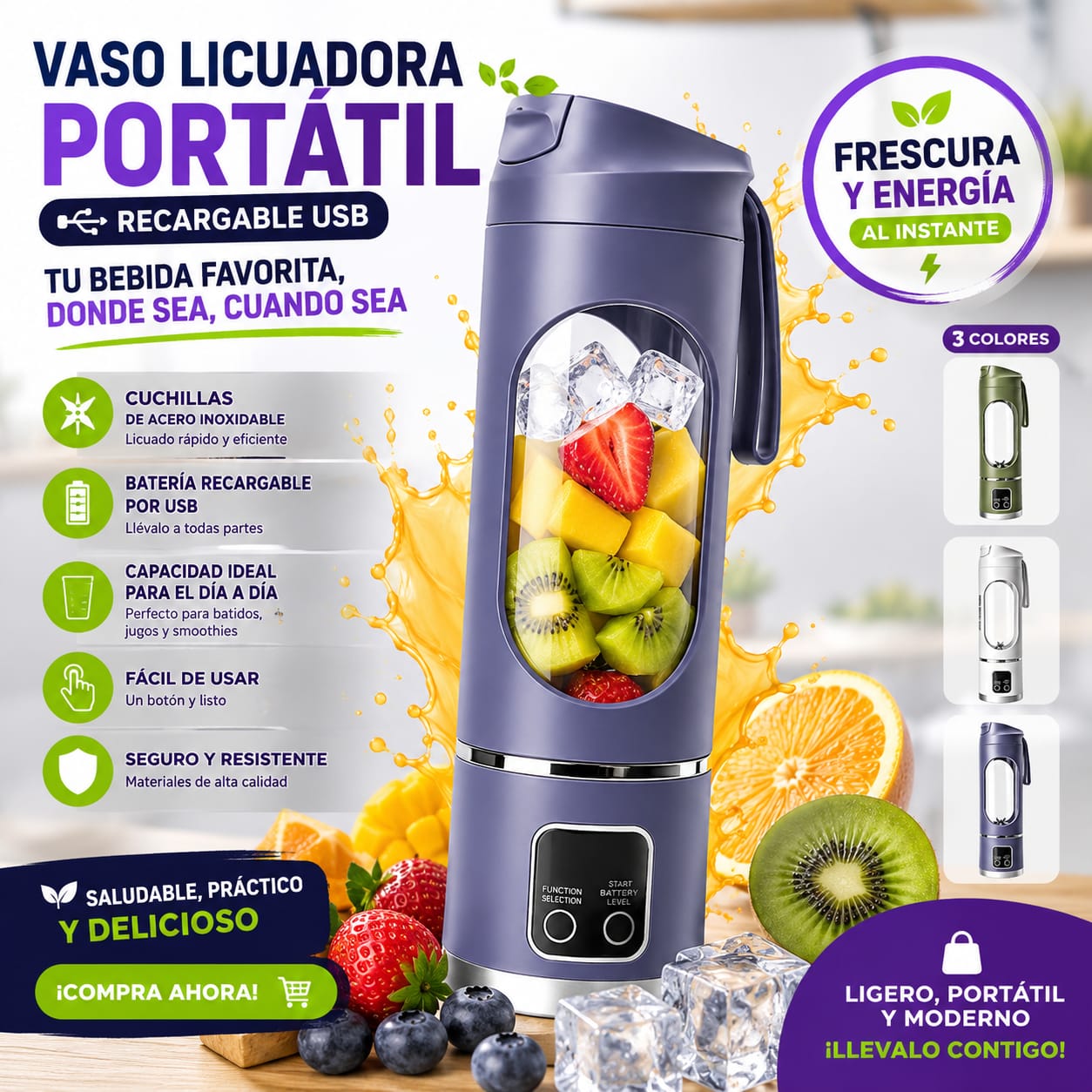 Vaso Licuadora Portatil Recargable Usb