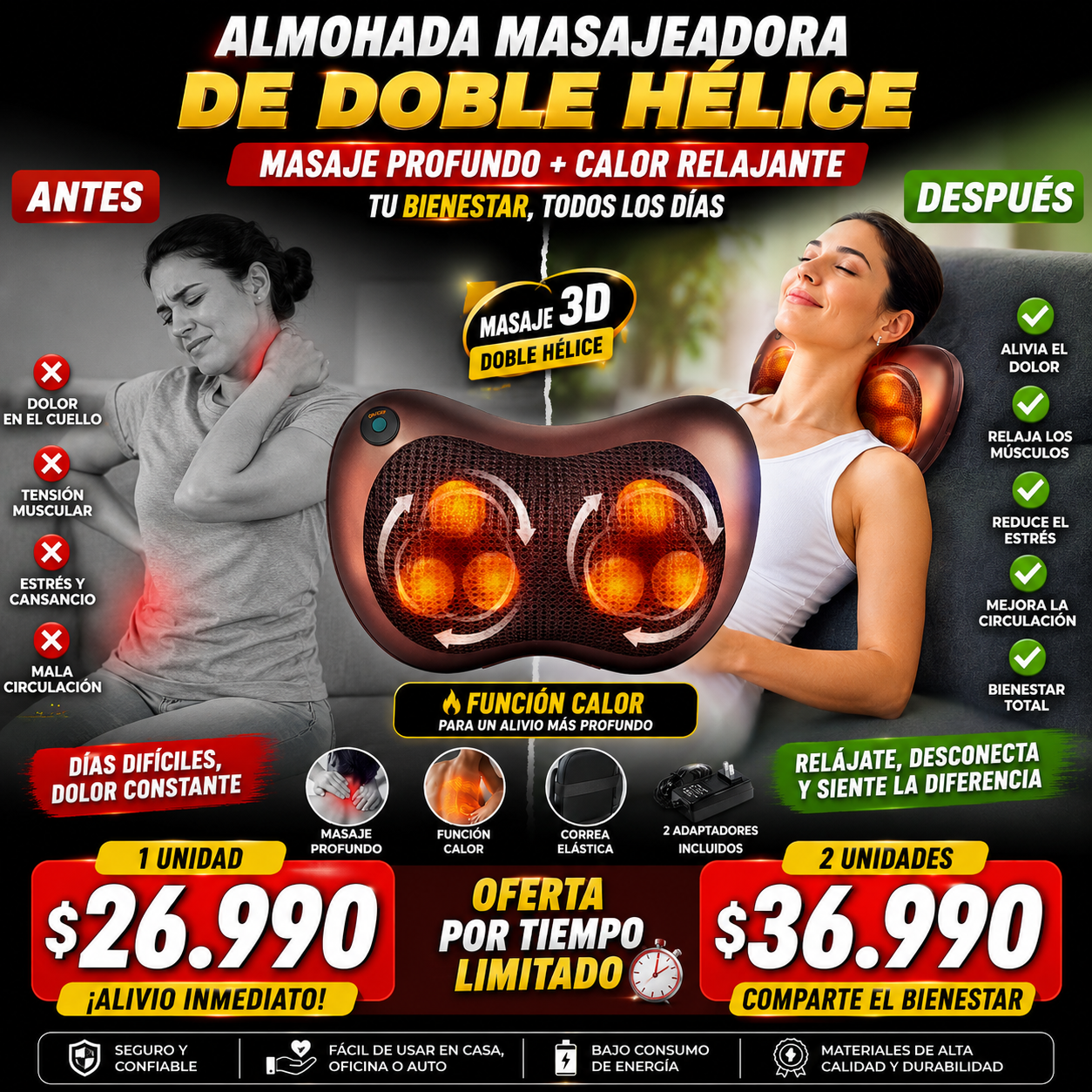 Masajeador Almohada de Doble Hélice