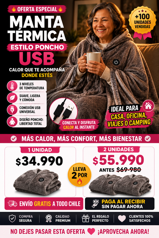 Manta Térmica Eléctrica USB Tipo Poncho
