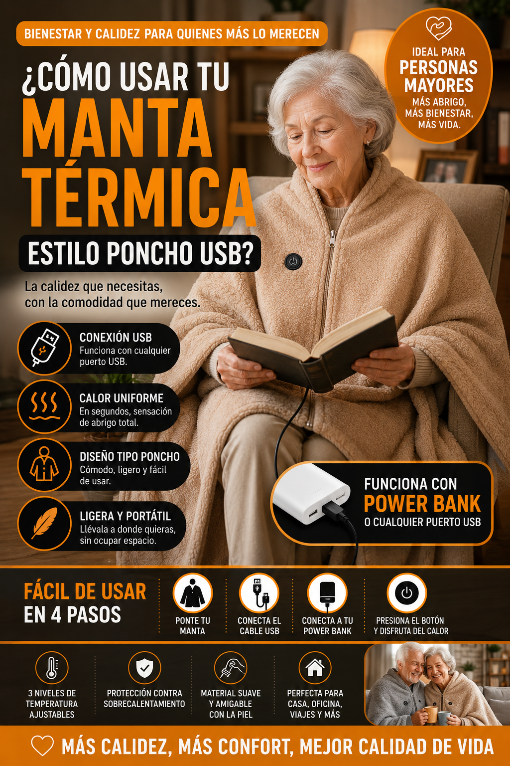 Manta Térmica Eléctrica USB Tipo Poncho