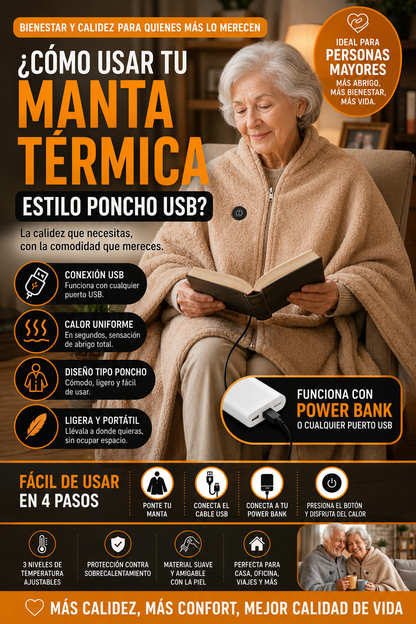 Manta Térmica Eléctrica USB Tipo Poncho