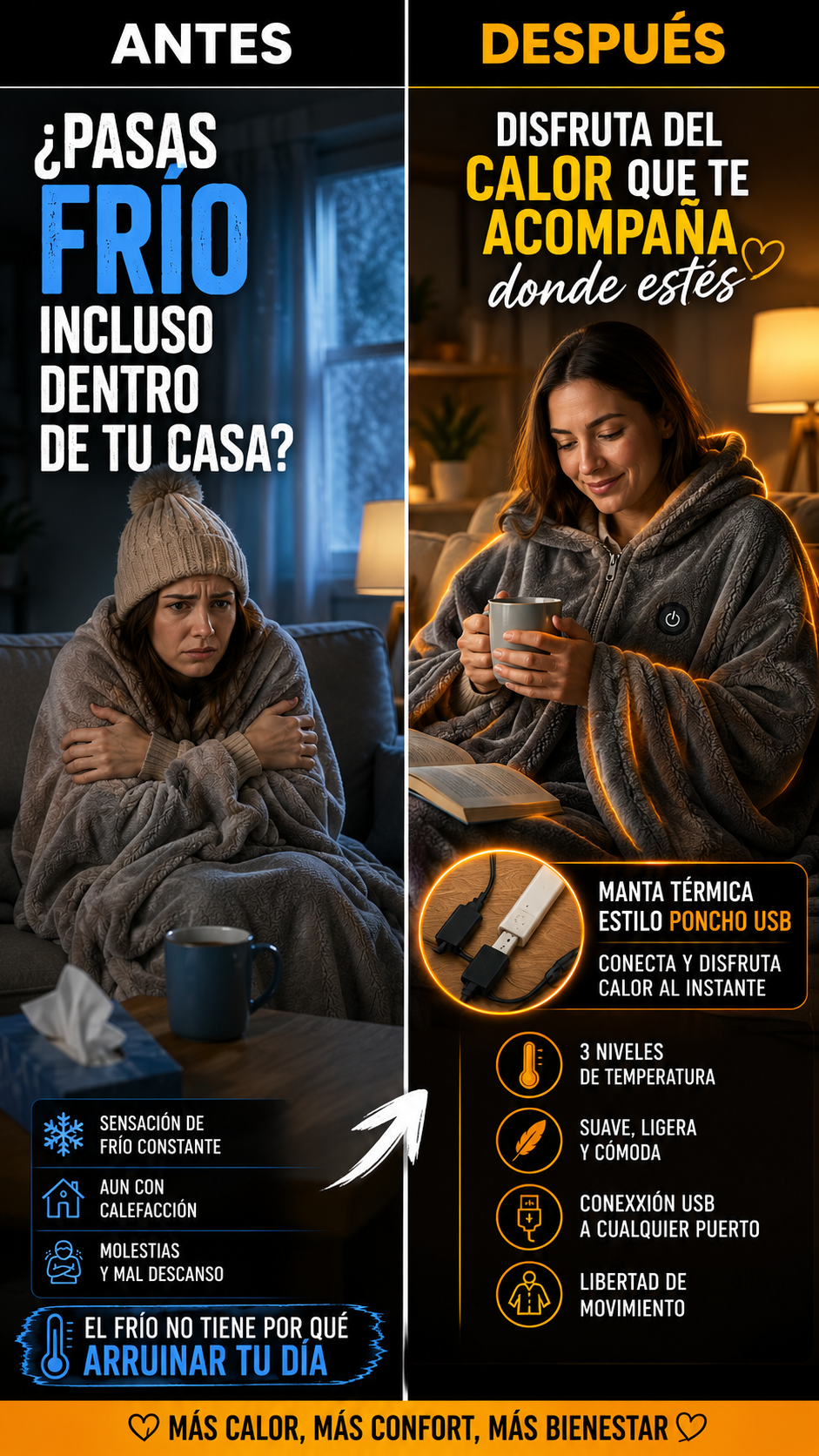 Manta Térmica Eléctrica USB Tipo Poncho