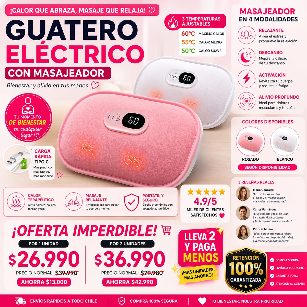 Guatero calentador menstrual eléctrico