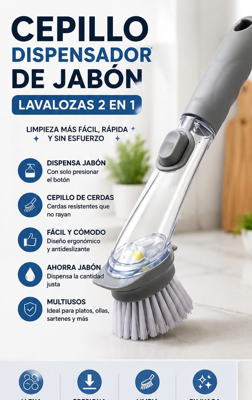CEPILLO DISPENSADOR JABON LIMPIEZA HOGAR