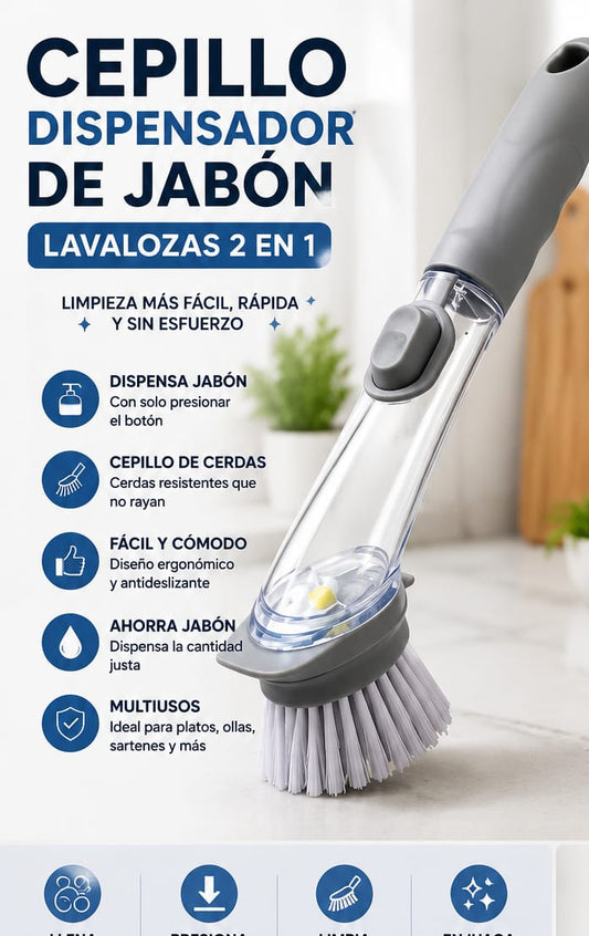 CEPILLO DISPENSADOR JABON LIMPIEZA HOGAR
