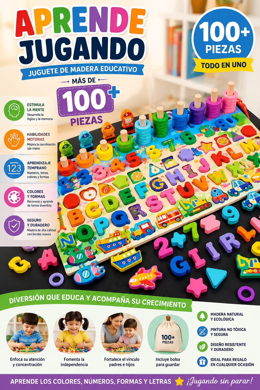 JUGUETE MADERA MONTESSORI MÁS DE 1OO PCS