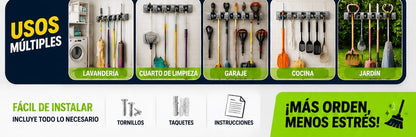 ORGANIZADOR DE ESCOBAS CON GANCHOS ASEO
