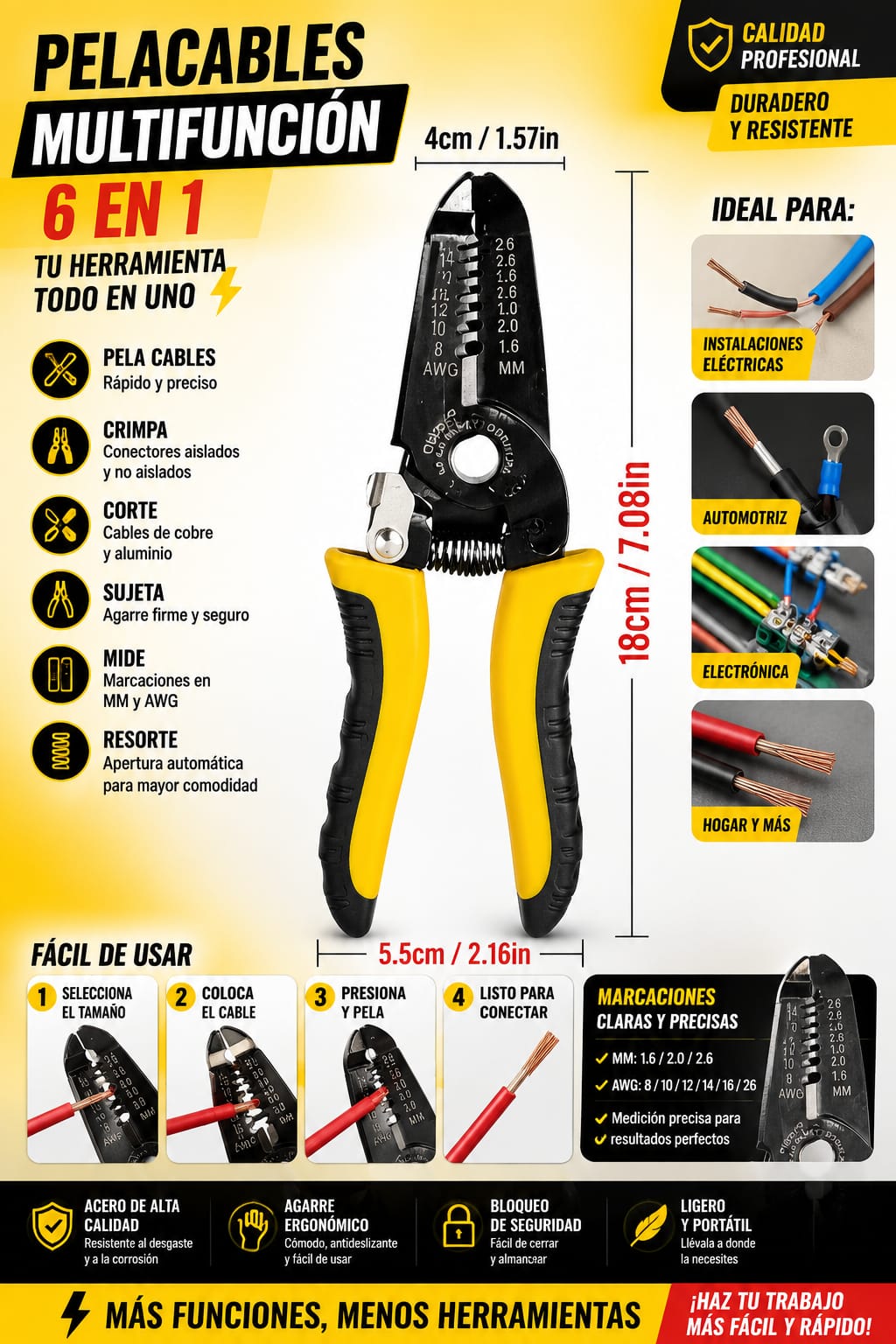 Alicate Pela Cables 9en1 -  6 Pulgadas