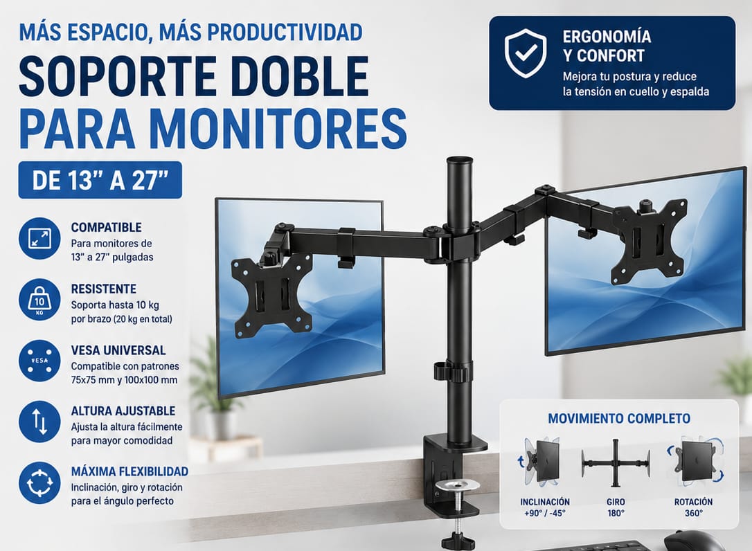SOPORTE MONITOR DOBLE 13 "a 27"
