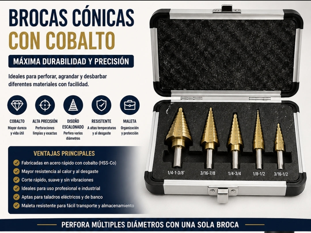 Brocas Conicas c/Cobalto con Maleta
