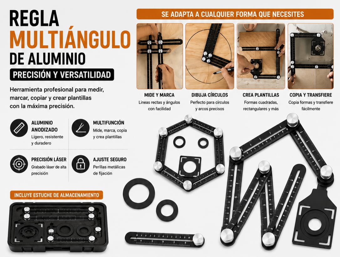 Regla multiangulo de aluminio