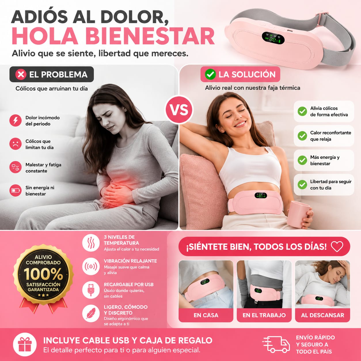 Guatero calentador menstrual eléctrico