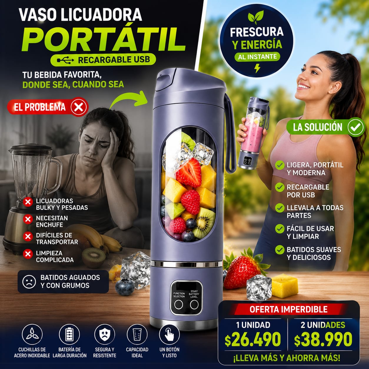 Vaso Licuadora Portatil Recargable Usb