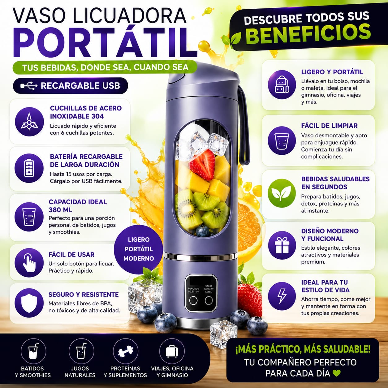 Vaso Licuadora Portatil Recargable Usb