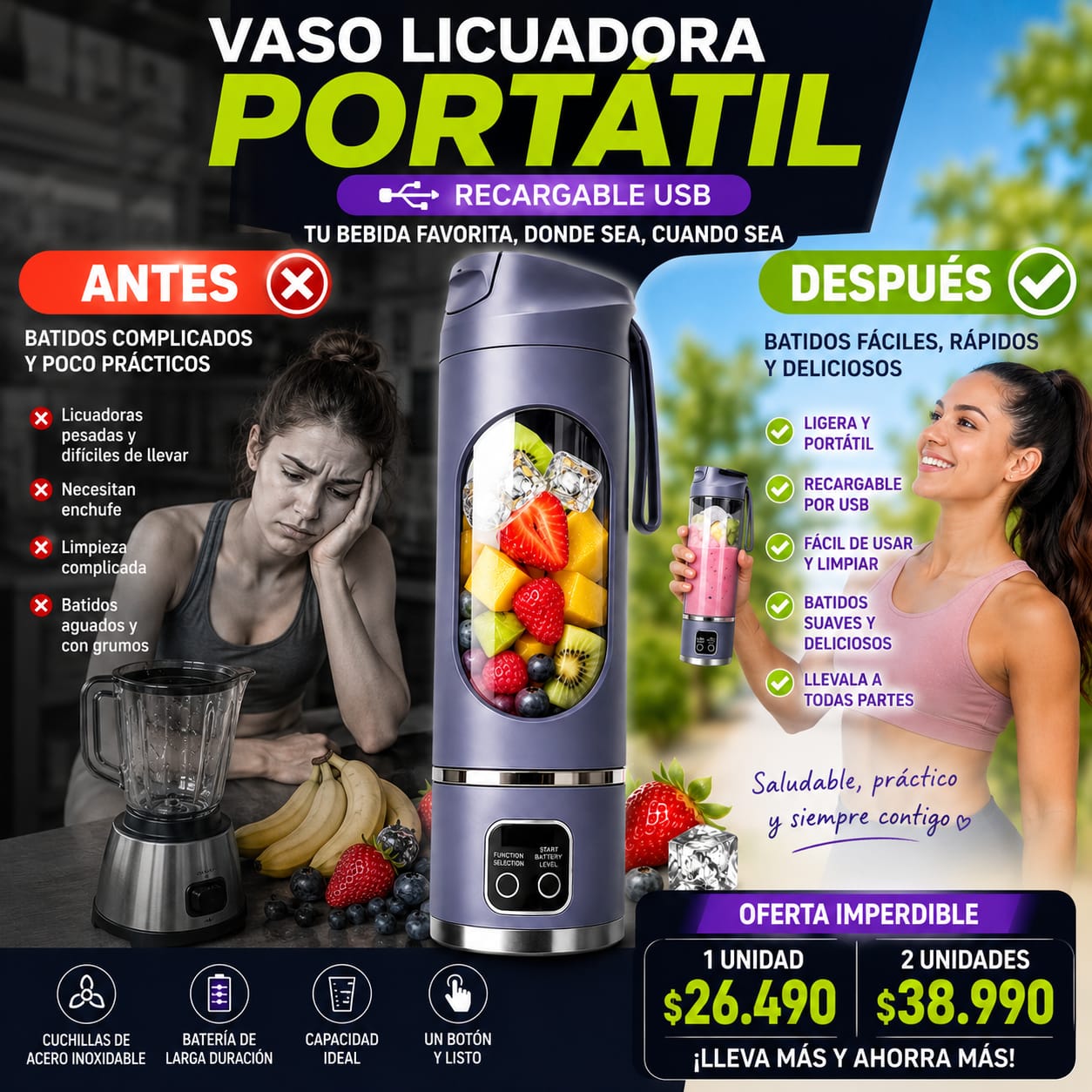 Vaso Licuadora Portatil Recargable Usb