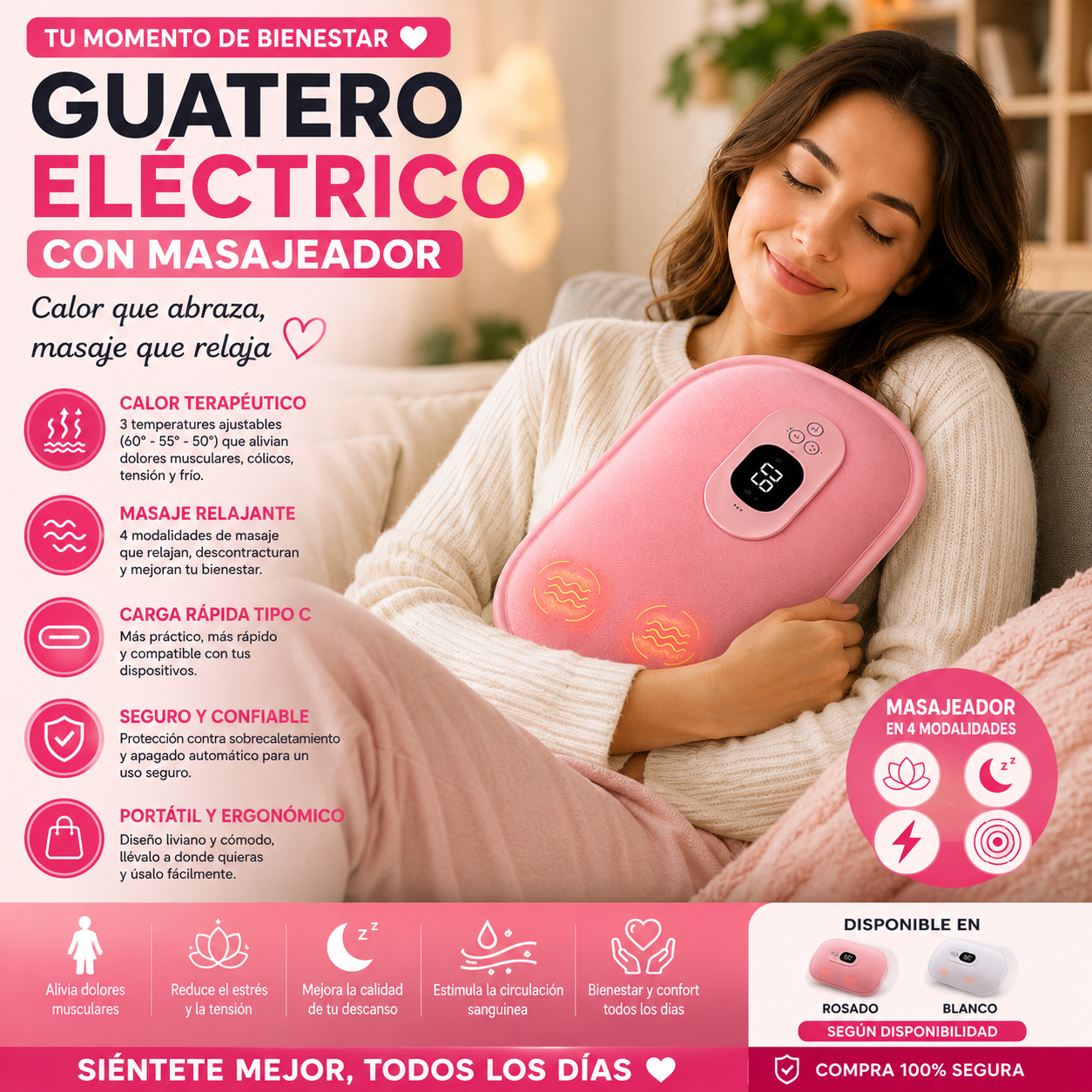 Guatero calentador menstrual eléctrico